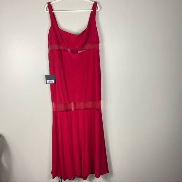 MAC DUGGAL Red Sheer Mesh Panel Detail Column Gown Women 16 Maxi Gown Sleeveless - Picture 3 of 11